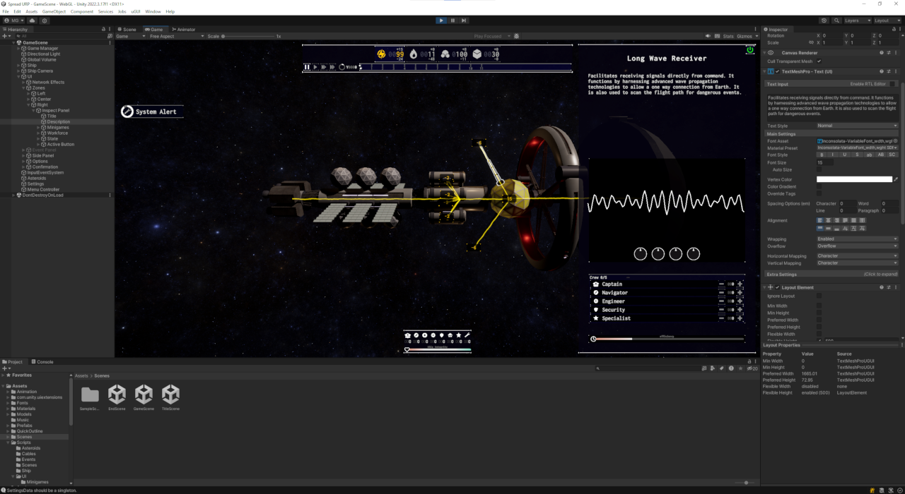 Frontier resource-management interface running in Unity