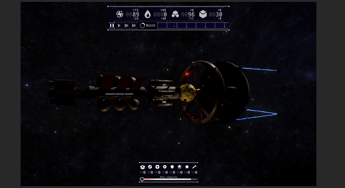 In-game view of the ship with system targeting controls