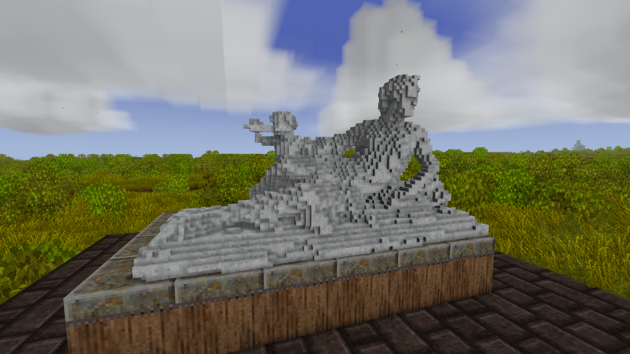 Voxelised Greek sculpture of a nymph and Eros