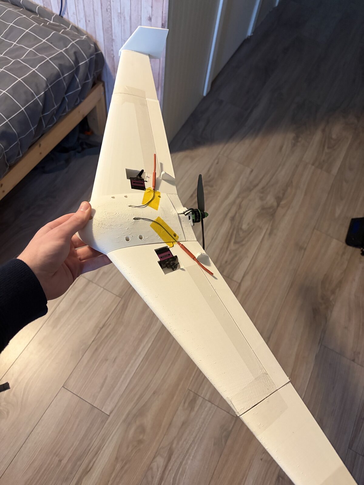 Completed swept flying-wing RC aircraft