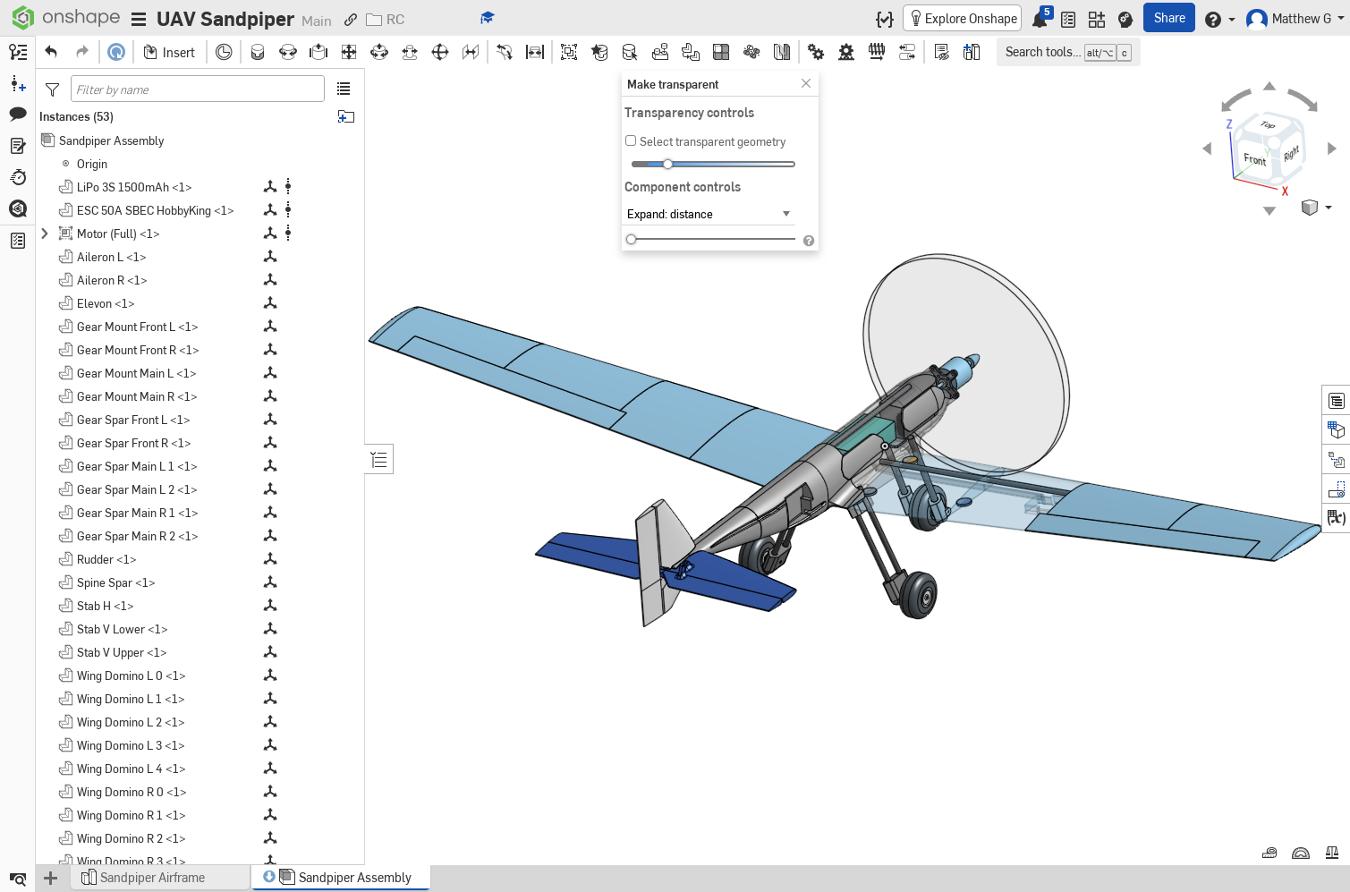 Sandpiper assembly model in Onshape
