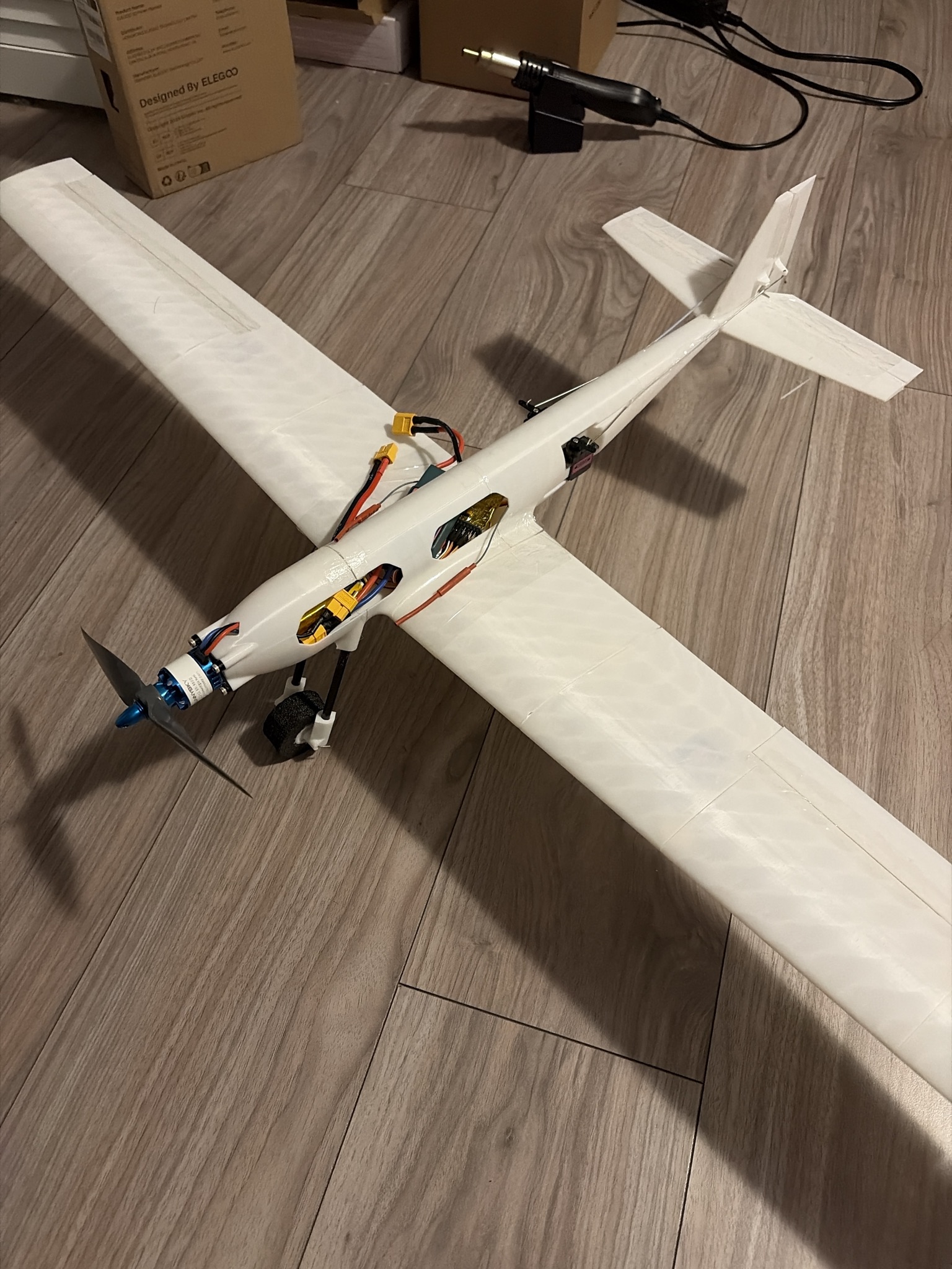 The finished Sandpiper airframe on a workshop floor.